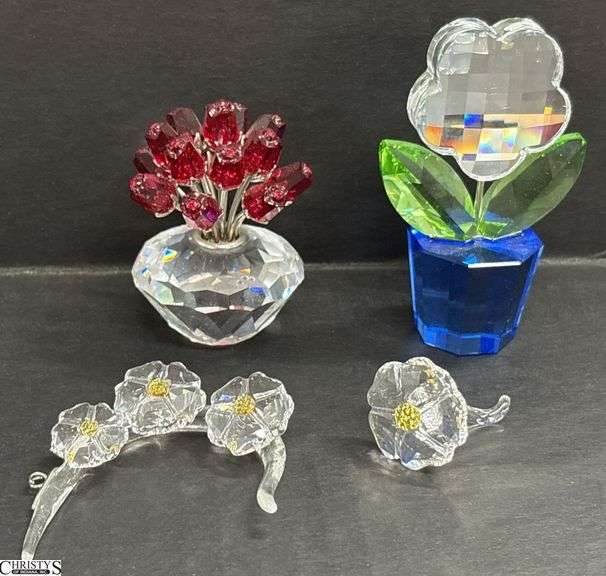 3 Swarovski Crystal Flower Figurines 3.5" of largest image