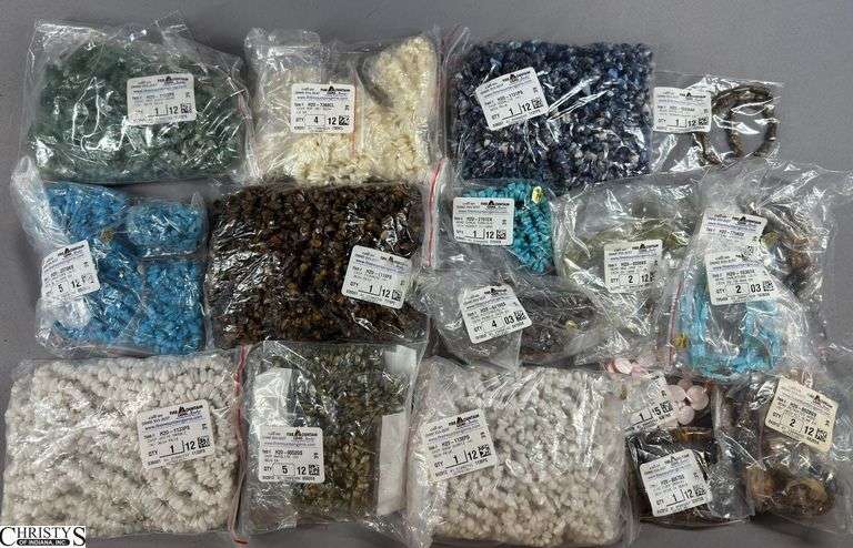 Flat of Beads in Various Colors in Baggies.  Most bags have labels image