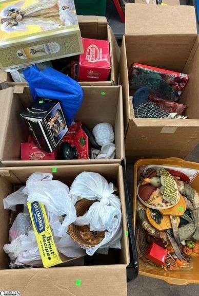 Boxed Lots, Figurines, Angels, Christmas, Fall Decor, Baskets, Milk Glass Vases, E O Brody Vase, Some Chips and Damage to Some Pieces image