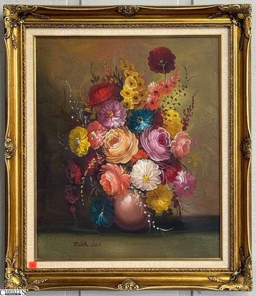 Signed Milk Ross Floral Still Life Oil on Canvas - 26" x 30" of frame image