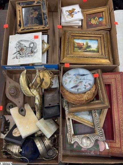Small Framed Wall Decor, Frames, Trinket Parts and Pieces - some wear and damage - 10" x 12" of largest image