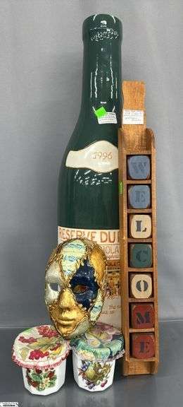 Large Stoneware Bottle, Mirrored Stand, Berry Jars, Mask image
