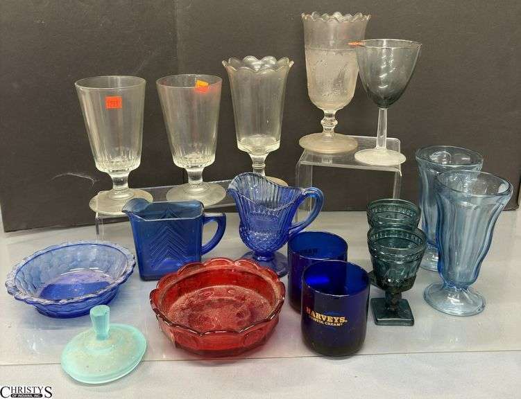 Celery Vases, Cobalt Glass, Various Glass Pieces - 8.5" of tallest image