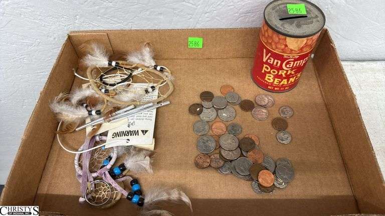 Van Camp's Coin Bank Can, Various Current Currency, Dreamcatchers image