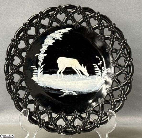 Westmoreland Mary Gregory Onyx Glass Lattice Edge Plate 8.5" D image
