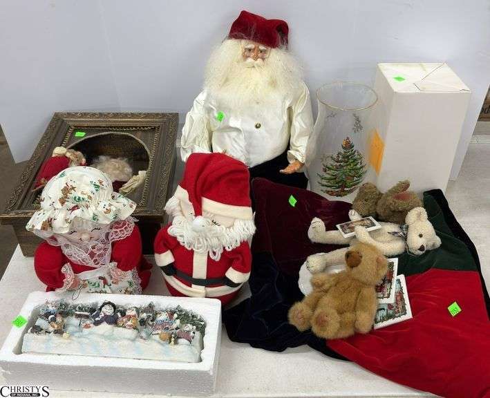 Spode Christmas Tree Hurricane, Christmas Plush Decor, Santa Shadowbox Frame - 15" x 5" x14" of frame image