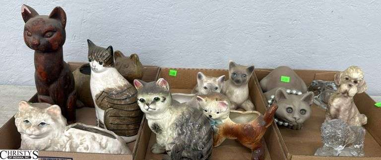 10 Cat Figurines, Dog and Lion Figurines, 11" of tallest image