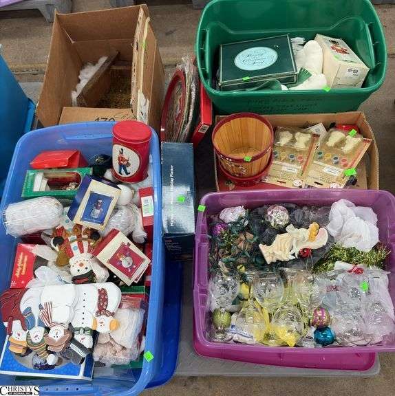 Boxed Lots, Holiday Ornaments, Painting Sets, Tin Trays, Stems, Snowman Decor, Totes image