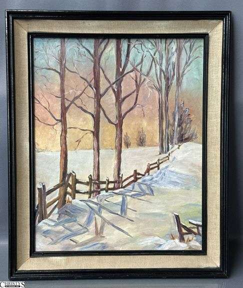 Snowscene Oil on Board Painting - 20" x 24" image