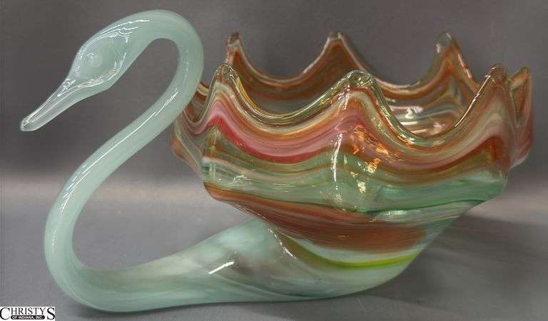 Murano Style Art Glass Swan 10" x 5" image