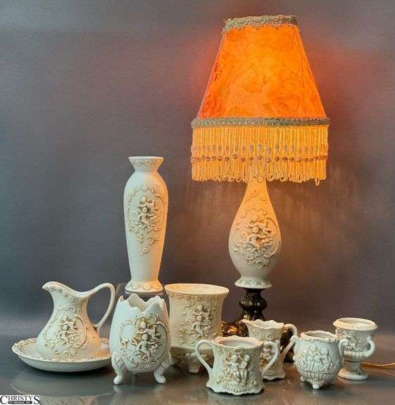 Lefton Cherub Motif Vanity Lamp, Bud Vase, Miniatures - 16" of lamp image