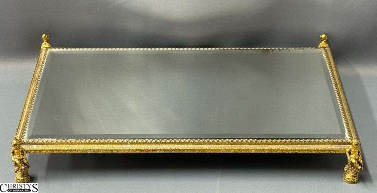 Ormolu Cherub Motif Ornate Vanity Mirror 15" x 9.5" - some toning to mirror edge image