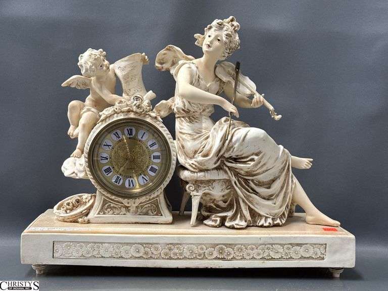 Figural Musician  & Cherub Motif Mantle Clock 19" x 7" x 15" image