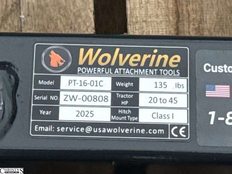 2025 Wolverine 3 Point Quick Tach PT-16-01C