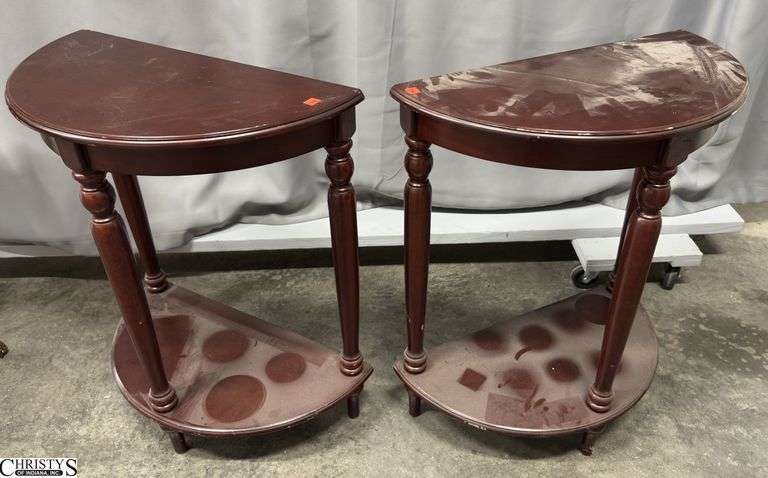 2 Contemporary Demilune Side Tables 23" x 12" x 29" of each - some finish and edge wear image