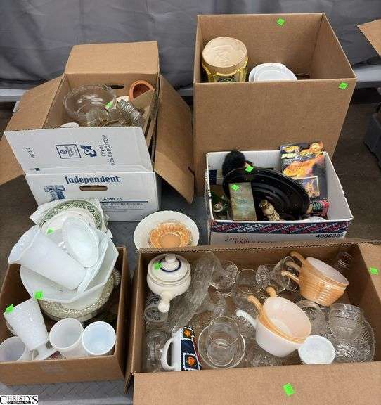 Boxed Lots, Candlwick, Compote, Lusterware Fireking, Milk Glass, Corning Ware, Jade Platter, Racing Collectibles image