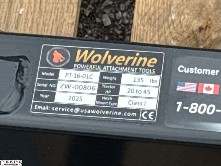 2025 Wolverine 3 Point Quick Tach PT-16-01C