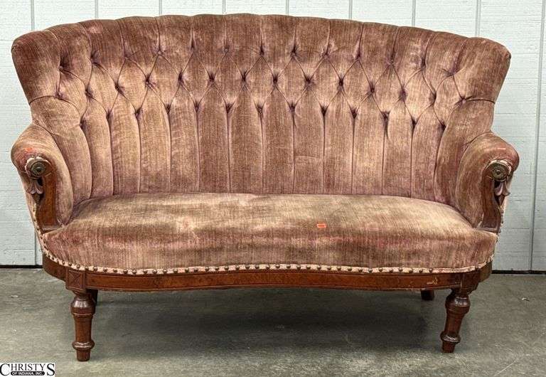 Victorian Parlor Settee - 54" x 33" - 15" seat, some wear and toning to upholstery image