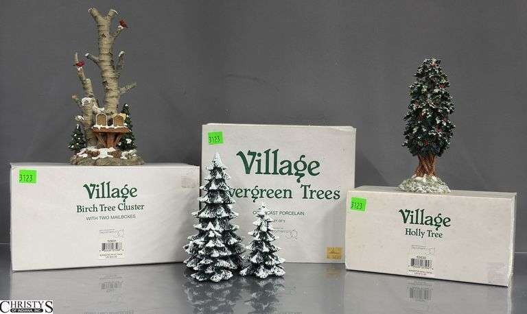 Department 56 Village Tree Figurines, Holly, Birch, and Evergreen Set image