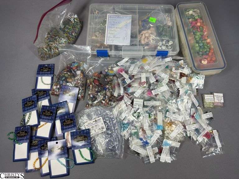 Flat of Mixed Beads of Various Color.  Some in Small Baggies.  Includes 2 containers of beads, one marked Animal Beads image