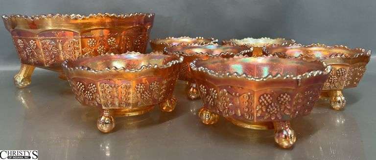 Fenton Marigold Butterfly & Berry Carnival Bowl Set - 7pcs - 8" x 4" of largest image