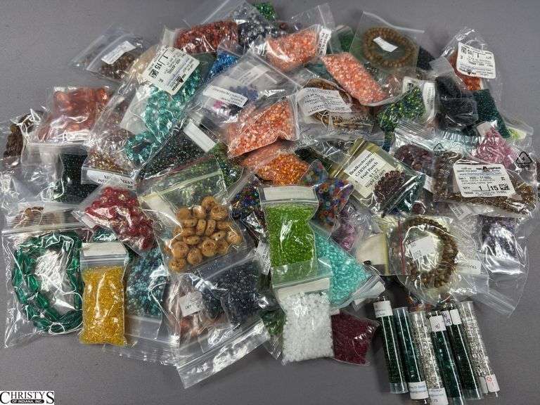 Flat of Beads of Various Color in Baggies.  Many bags are marked. image