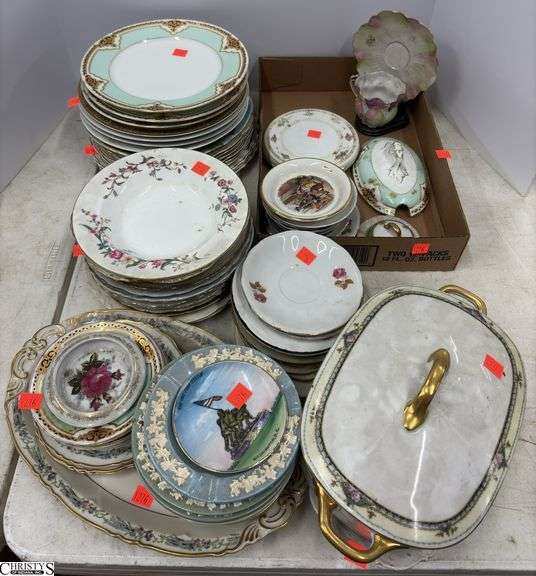 Large Grouping China Plates, Tureen, Serving Pieces - 11" of largest plate - chipping, crazing throughout image