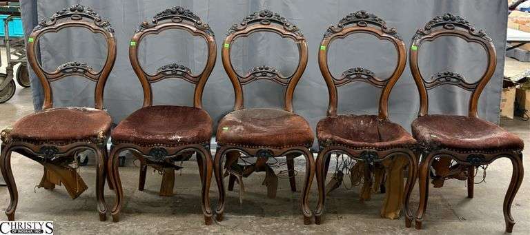 5 Victorian Parlor Chairs - Heavy Wear & Damage to each. 39" x 18" seat of each image