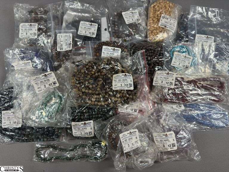 Flat of Beads in Various Colors in Baggies.  Most bags have labels image