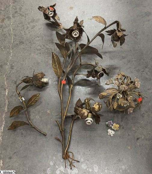 Floral Metal Light Fixture Parts/Pieces - damaged - 38" of largest piece image