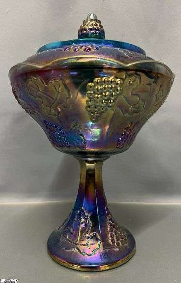 Indiana Carnival Glass Grape Motif Candy Dish 10" image
