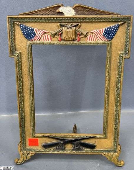 U. S. Army WWI Commemorative Cast Metal Photo Frame - 9" x 12" overall, missing glass image