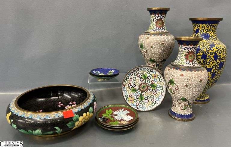 Cloisonne Vases, Small Dishes, Bowl - 10" of tallest image