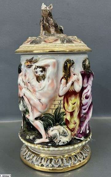 Capodimonte Italy Porcelain Tankard Some Wear Overall 9" Tall image