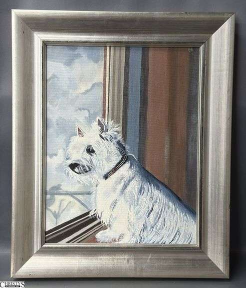 Oil on Board Portrait Painting of Westie Dog - 19" x 23" image