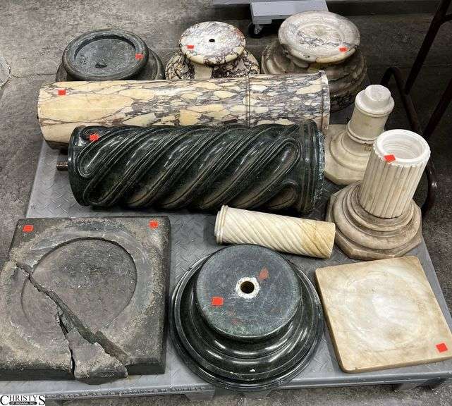 Skid of Marble Pedestal Parts and Pieces - Some damage - 31" x 7" of largest piece image