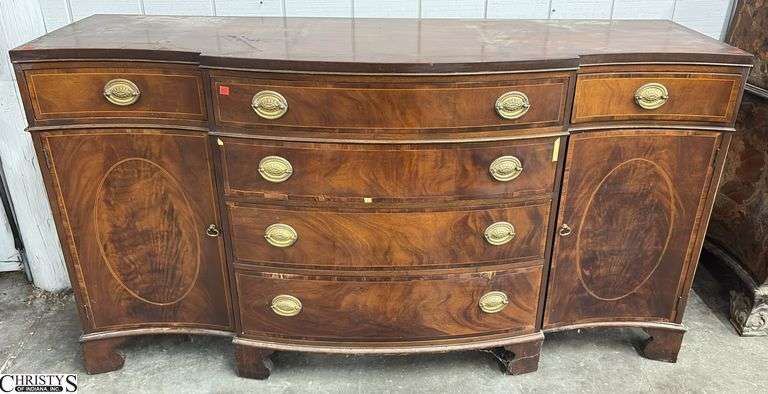 Baker Fine Furniture Buffet Credenza 64" x 21" x 35" - some chipping to veneer, finish and edge wear image