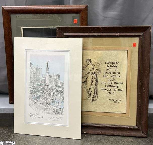 Pair of Framed Wall Art One Loose From Frame Largest 20.5x24.5 image