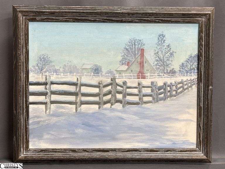 Snowscene Oil on Canvas Painting 28" x 22" of frame image