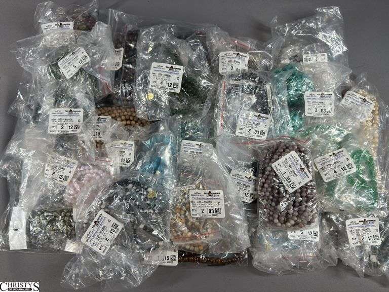 Flat of Beads in Various Colors in Baggies.  Most bags have labels image