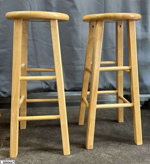 2 Wooden Stools Seat Height 28" image