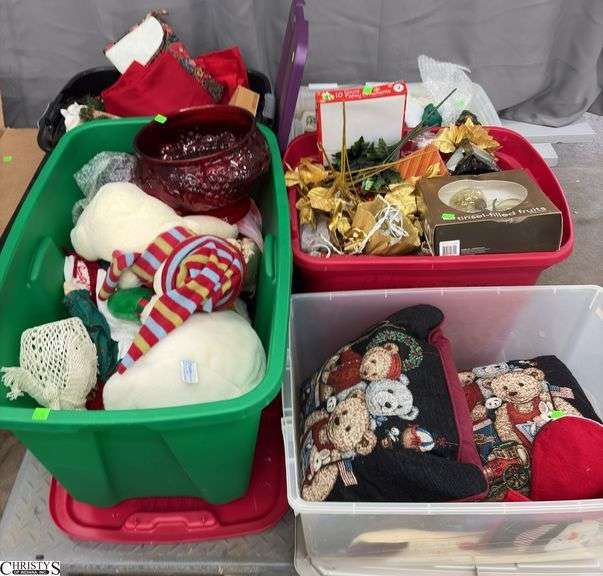 Boxed Lots, Holiday Decor Items, Punch Bowl, Snowman, Totes, Table Linens, Lights image