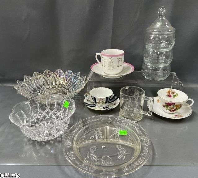 3 Teacup & Saucer Sets, Nursery Rhyme Dish Set, Glassware - 10" of largest image