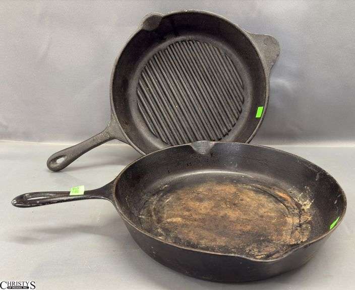 2 Large Cast Iron Skillets 12" of largest - some wear image