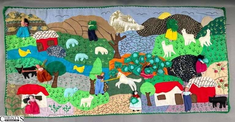 South American Style Quilted Textile Fabric Wall Hanging Panel 38" x 18" image