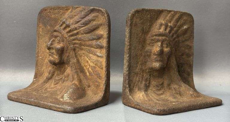 Cast Iron Native American Chief Bookends - 4.5" x 4" of each image