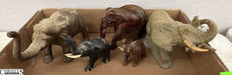 5 Elephant Figurines - 6" x 5" of largest - would benefit from a cleaning image