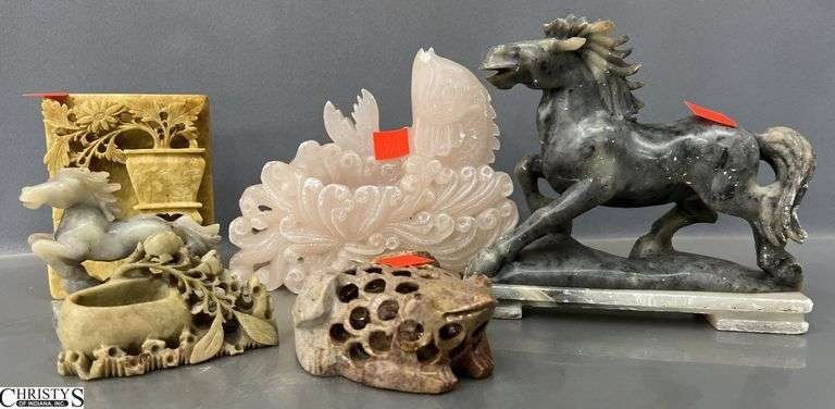 Carved Chinese Marble and Soapstone Figurines and Vessels - 6.5" of largest image