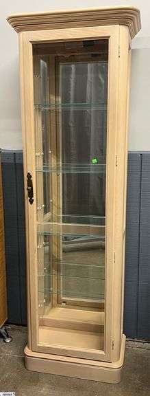 Natural Finish Pulaski Single Door Lighted Curio Cabinet 26x13x76" image