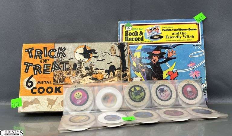 Halloween Cookie Cutters, Flintstones Book & Record, and Projection Discs image